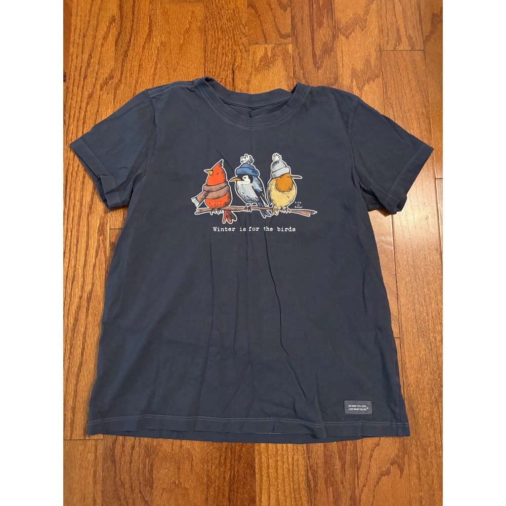 Life is Good Blue Shirt with Snow Birds Size Women's Small